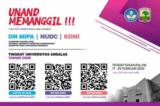 Seleksi ON MIPA, KDMI dan NUDC tingkat Unand tahun 2020 Resmi Dibuka