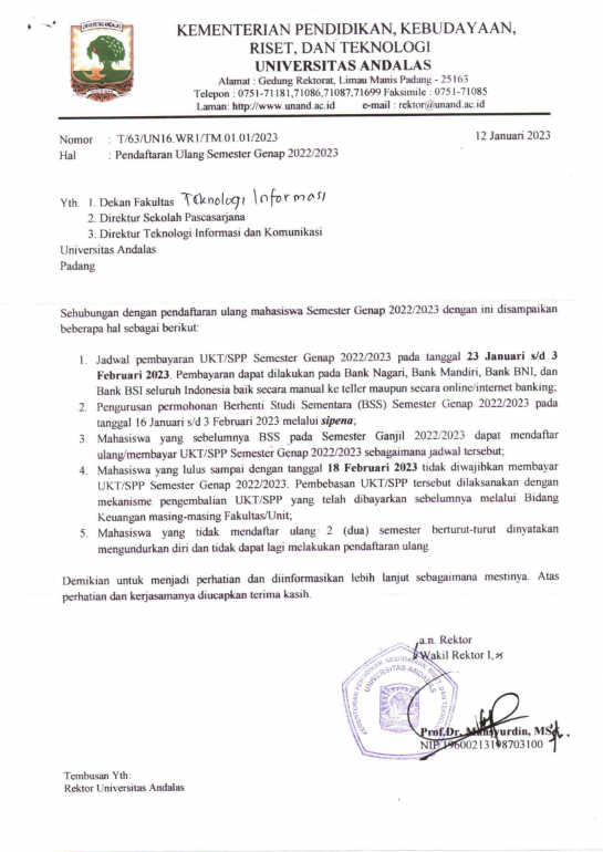 Pendaftaran Ulang Semester Genap T.A 2022/2023