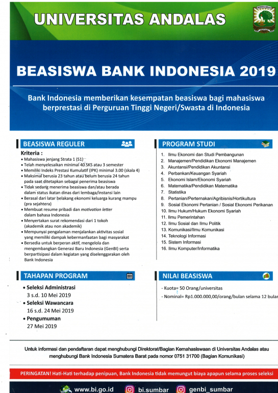 Seleksi Beasiswa Bank Indonesia 2019