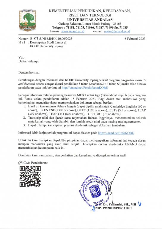 Kesempatan Studi Lanjut di KOBE University Jepang